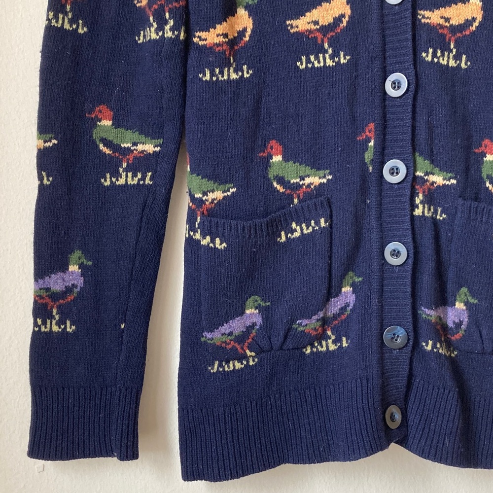 Anthropologie HWR Wool Cardigan Sweater Mallard Duck Print Size M - Picture 3 of 16